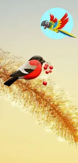 Colorful bird and parrot on a branch wallpaper