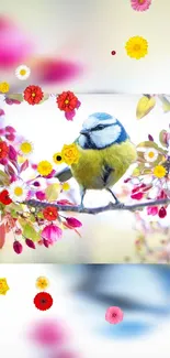 Colorful bird with floral background for mobile wallpaper.