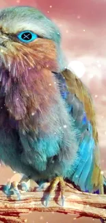 Beautiful bird with vibrant feathers against a dreamy sky.