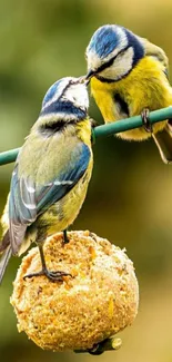 Two colorful birds perched on a wire.