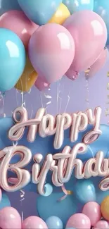 Colorful balloons with 'Happy Birthday' text create a festive mobile wallpaper.