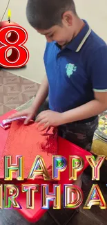 Child enjoying a vibrant birthday celebration with colorful gifts.