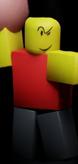 A colorful block-style character in yellow and red on a black background.