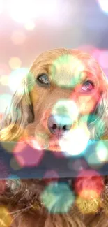 Cute dog with colorful bokeh background.