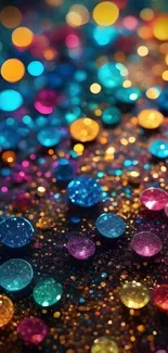 Vibrant bokeh wallpaper with colorful gems and sparkling lights.