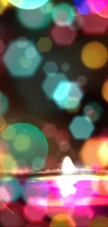 Bokeh light wallpaper with colorful circles and hexagons