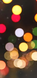 Vibrant bokeh lights with colorful circles on a dark background.