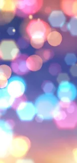 Colorful bokeh mobile wallpaper with pink and purple hues.