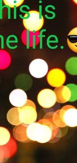 Colorful bokeh mobile wallpaper with playful emoji design.