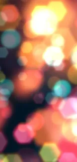 Colorful and vibrant bokeh wallpaper with abstract hexagon patterns.