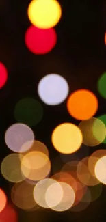 Colorful bokeh lights creating a vibrant phone wallpaper.