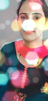 Colorful bokeh effect portrait mobile wallpaper.