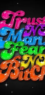 3D colorful text on black background wallpaper.