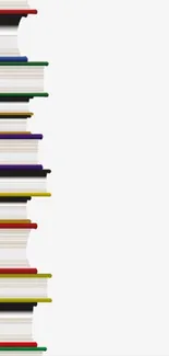 Vertical stack of colorful books on a white background.