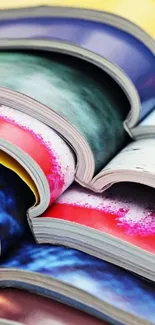 Colorful open books with abstract pages for artistic wallpaper