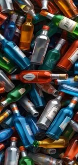 Colorful abstract wallpaper with vibrant bottles.