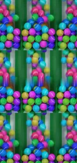 Cascading colorful balls in a lively wallpaper.