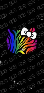 Colorful zebra pattern with a bow on black background.