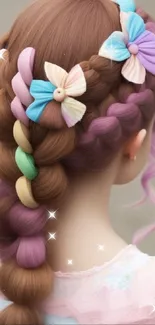 Whimsical braided hair with pastel bows on a mobile wallpaper.