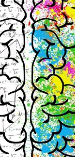 Colorful brain illustration with equations and vibrant paint splashes.