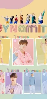 Vibrant BTS Dynamite wallpaper with pastel hues.