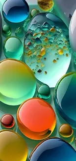 Colorful abstract bubbles on a teal background.