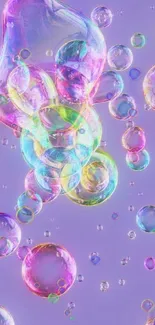 Vibrant, colorful bubble art wallpaper with a lavender background.