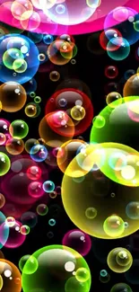 Colorful bubbles against a dark background