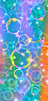 Colorful bubbles with twinkling stars mobile wallpaper.