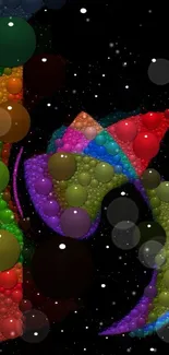 Colorful abstract wallpaper with bubbles and galaxy theme.