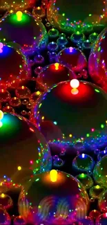 Colorful bubbles with vibrant light reflections.