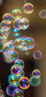 Vibrant bubbles floating on a soft focus background in a mobile wallpaper.