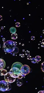 Vibrant mobile wallpaper with colorful bubbles on a dark background.