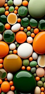 Glossy colorful spheres forming abstract pattern.