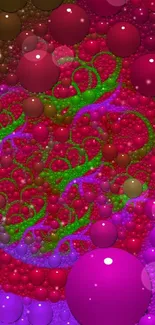 Vibrant bubble pattern wallpaper with pink, red, and green hues for mobile.