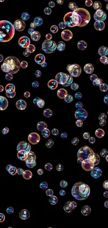 Colorful bubbles on a black background, dynamic and vibrant mobile wallpaper.