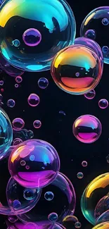 Colorful bubbles on a dark background with a gradient effect.