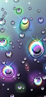 Colorful bubbles with shiny surface on dark background wallpaper.