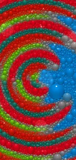 Colorful bubble swirl wallpaper with red, blue, green spheres.