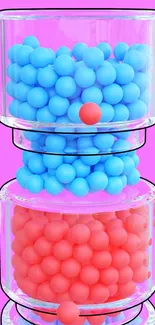 Colorful bubble tower wallpaper with blue and pink spheres.