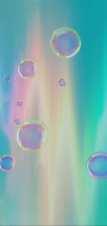 Vibrant aqua background with translucent bubbles.