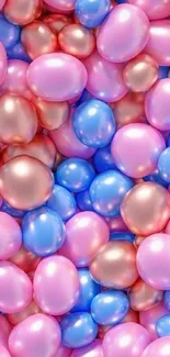 Colorful balloon wallpaper with pink, blue, and metallic hues.