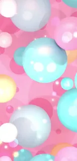 Colorful bubbles on a pink background wallpaper art.