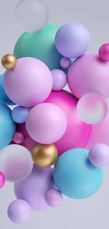 A cluster of colorful, pastel bubbles on a wallpaper background.