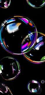 Colorful bubbles on a black background mobile wallpaper.