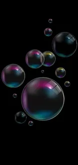 Colorful bubbles float on a black background in a modern abstract style.