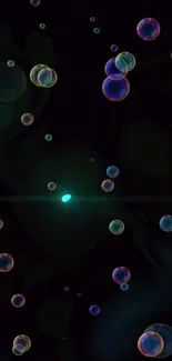 Colorful bubbles floating on a dark, cosmic background with light reflections.