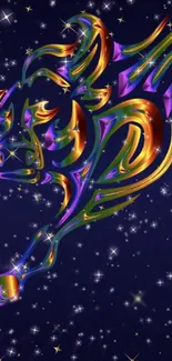 Vibrant colorful bull with stars on a navy blue background.