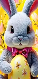 Cute Easter bunny with floral egg.