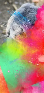 Colorful bunny with vibrant splash of colors in dynamic explosion scene.